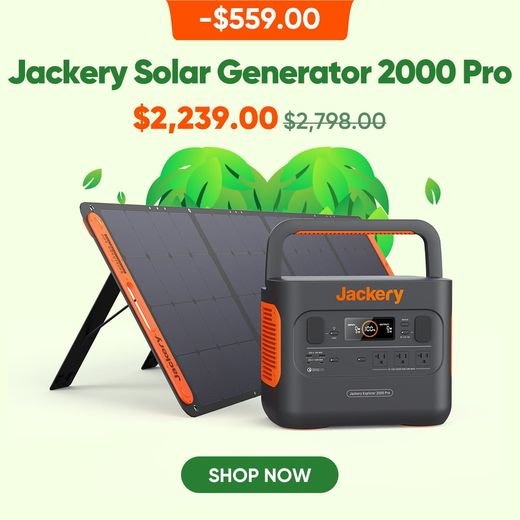 Jackery Solar Generator 2000 with solar panels.